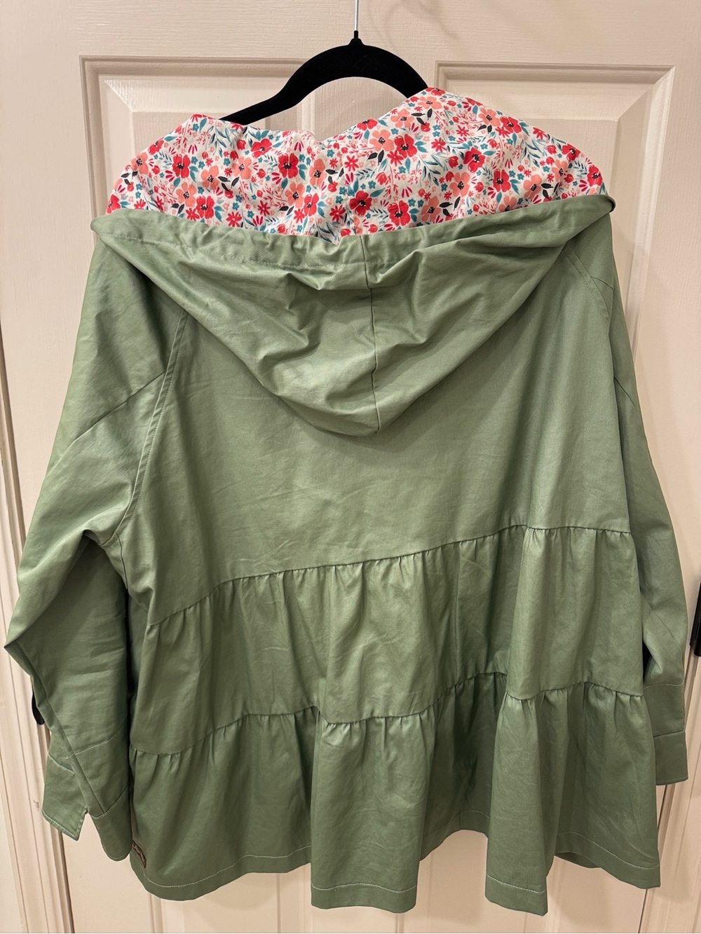 Matilda Jane Light Sage Hooded Trench with Floral Lining - Picture 3 of 3